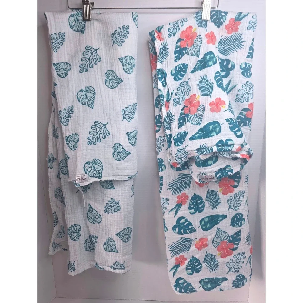 Bebe au Lait Muslin Swaddle Blankets Set of 2 Tropical Hibiscus Monstera Cotton
